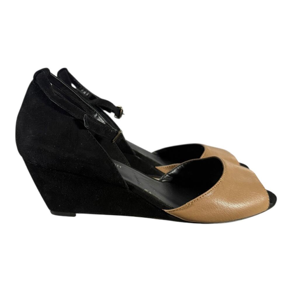 Julianne Hough Sole Society Leather Wedge Heels Black Tan Size 9 M